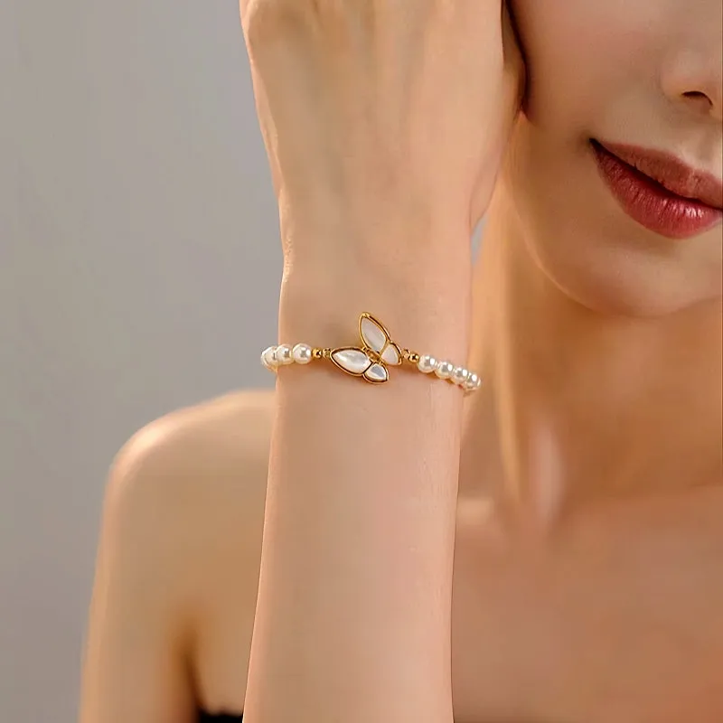 14K Gold-plated Exquisite Pearl Butterfly Bracelets