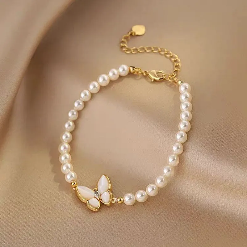 14K Gold-plated Exquisite Pearl Butterfly Bracelets
