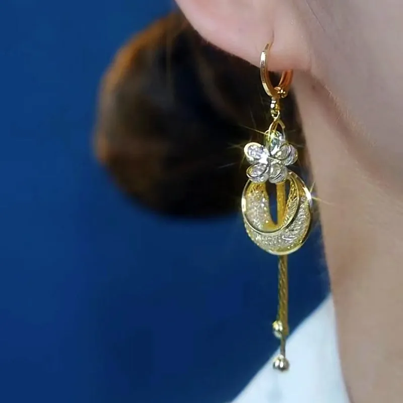 14K Gold-Plated Exquisite Zircon Yarn Flower Earrings