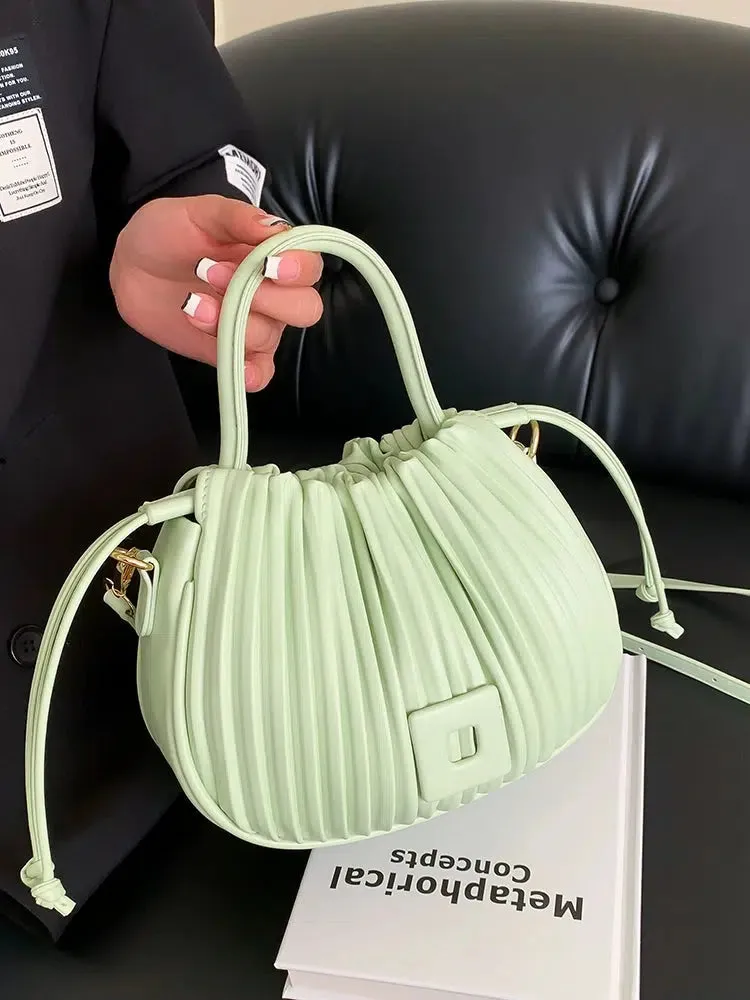 Adjustable Strap Pleated Bucket Bag