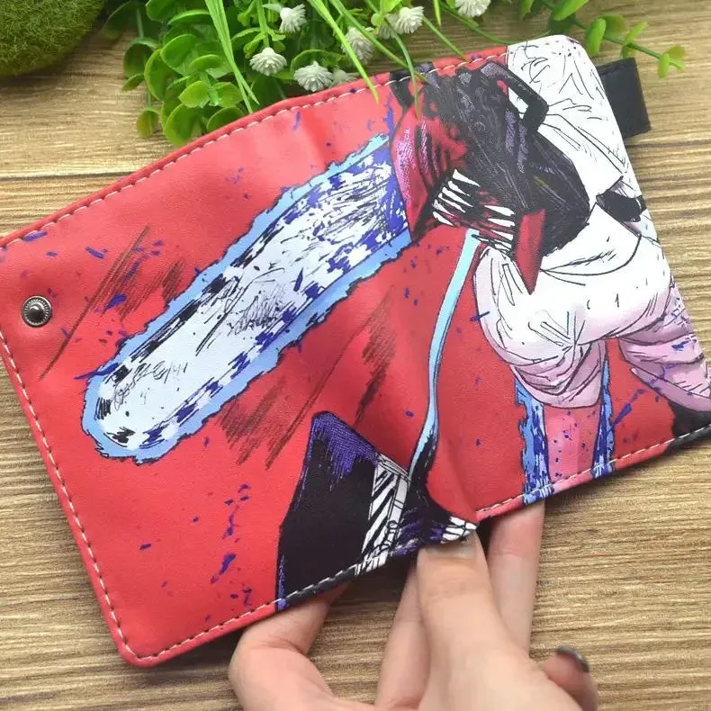 Anime Chainsaw Man Pochita Makima PU Wallet Short Folding Purse with Coin Pocket