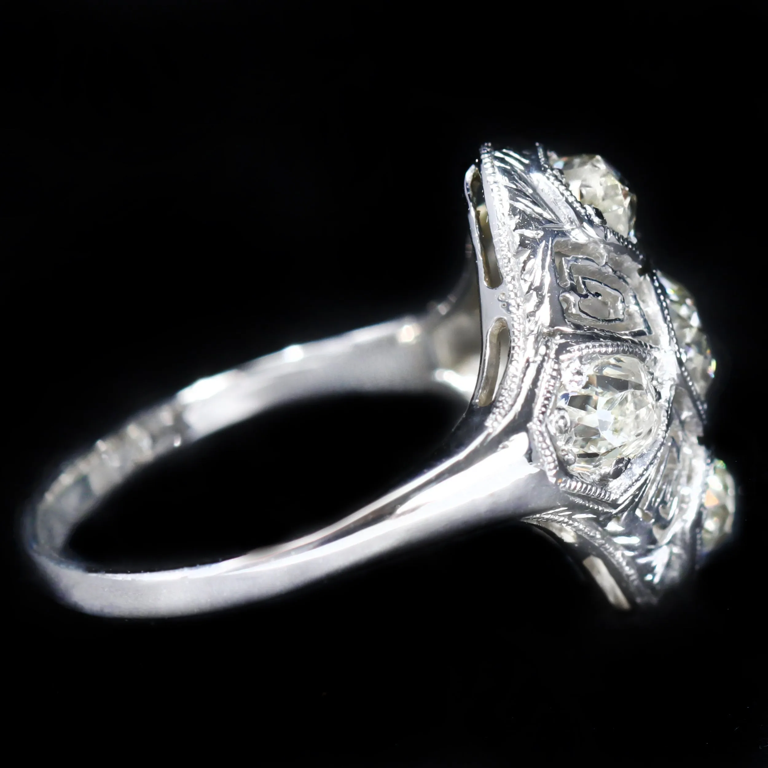 Art Deco Platinum 1.50 CTW Old Mine Cut Diamond Ring