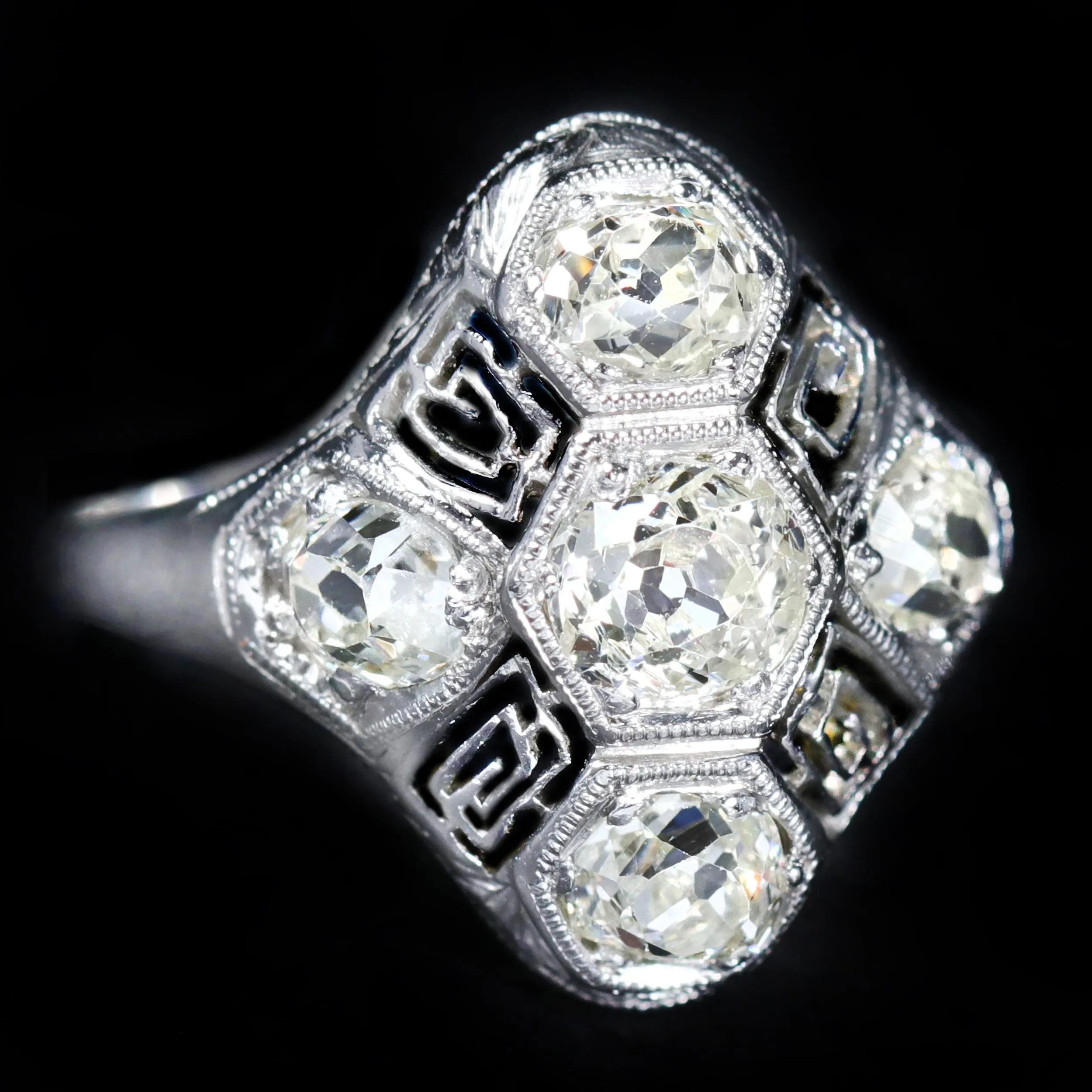 Art Deco Platinum 1.50 CTW Old Mine Cut Diamond Ring