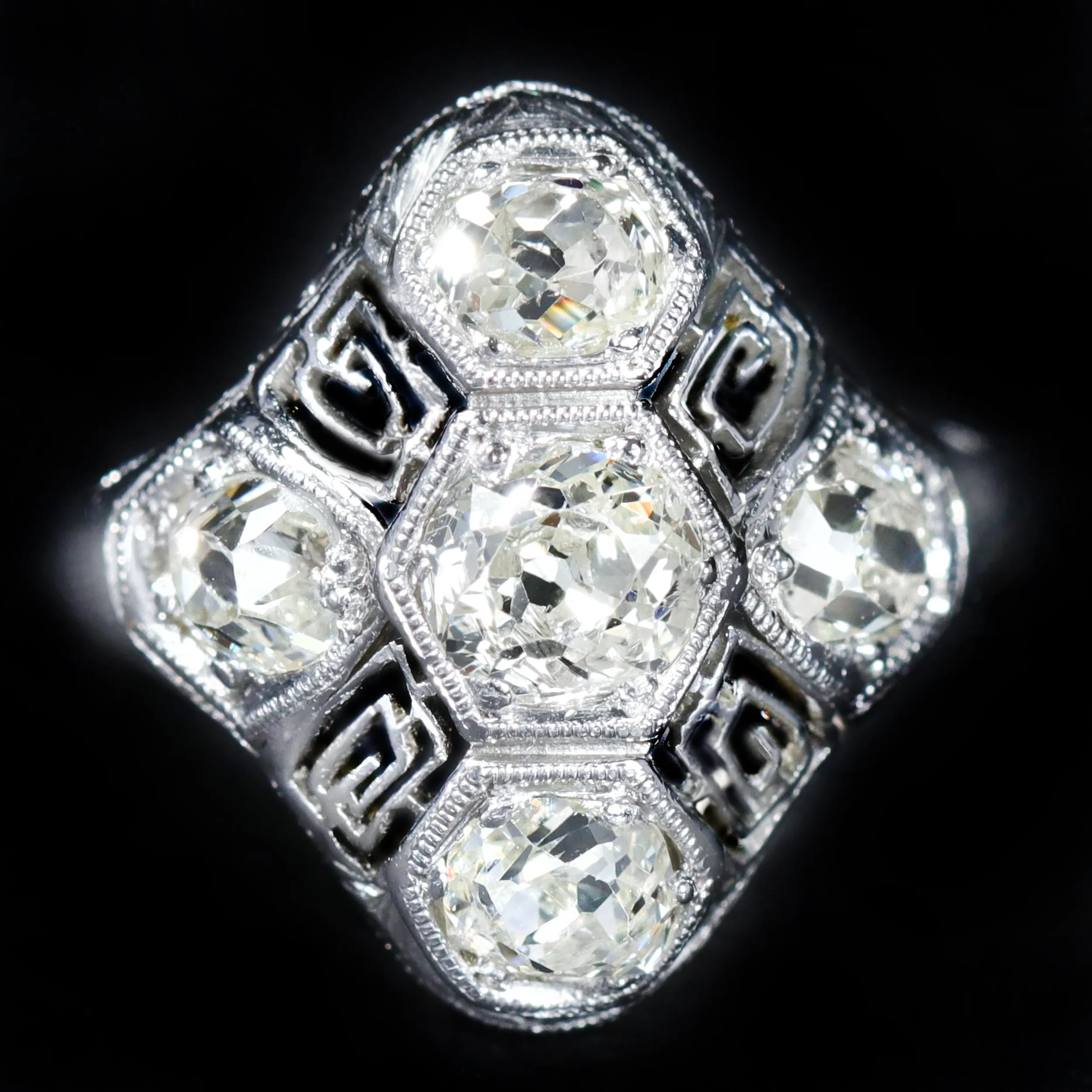 Art Deco Platinum 1.50 CTW Old Mine Cut Diamond Ring