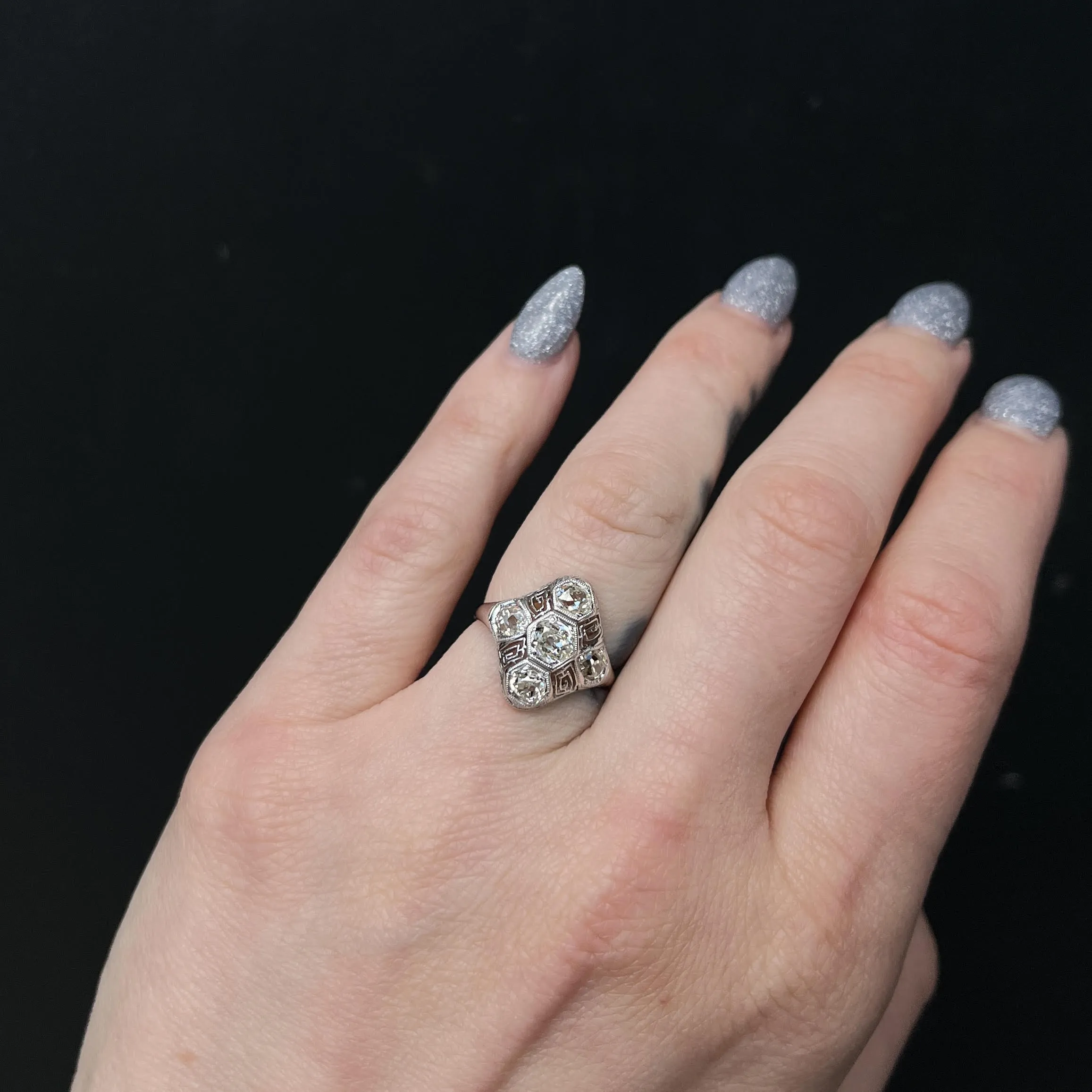 Art Deco Platinum 1.50 CTW Old Mine Cut Diamond Ring