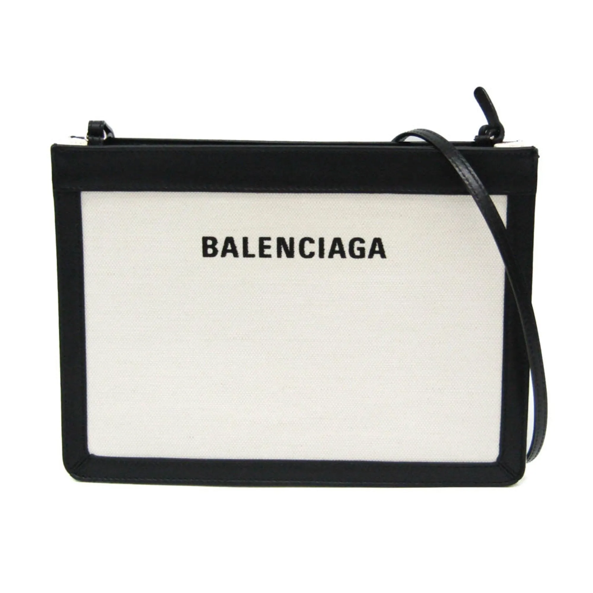 Balenciaga Navy pouch White Canvas Bag