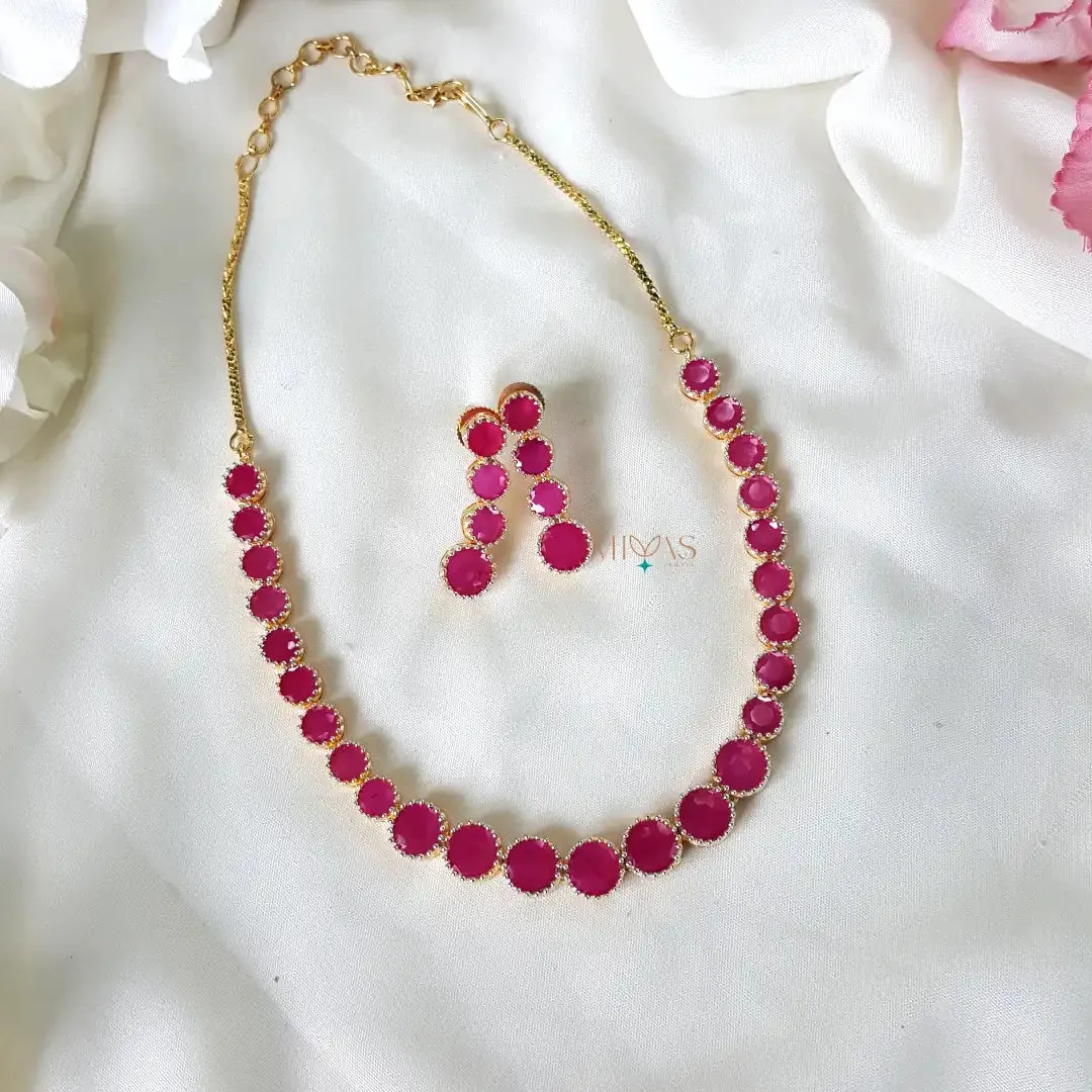 Beautiful AD Stone Necklace - Pink
