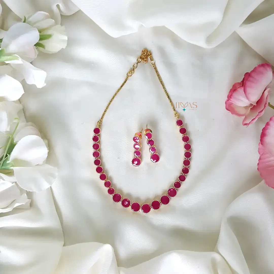 Beautiful AD Stone Necklace - Pink