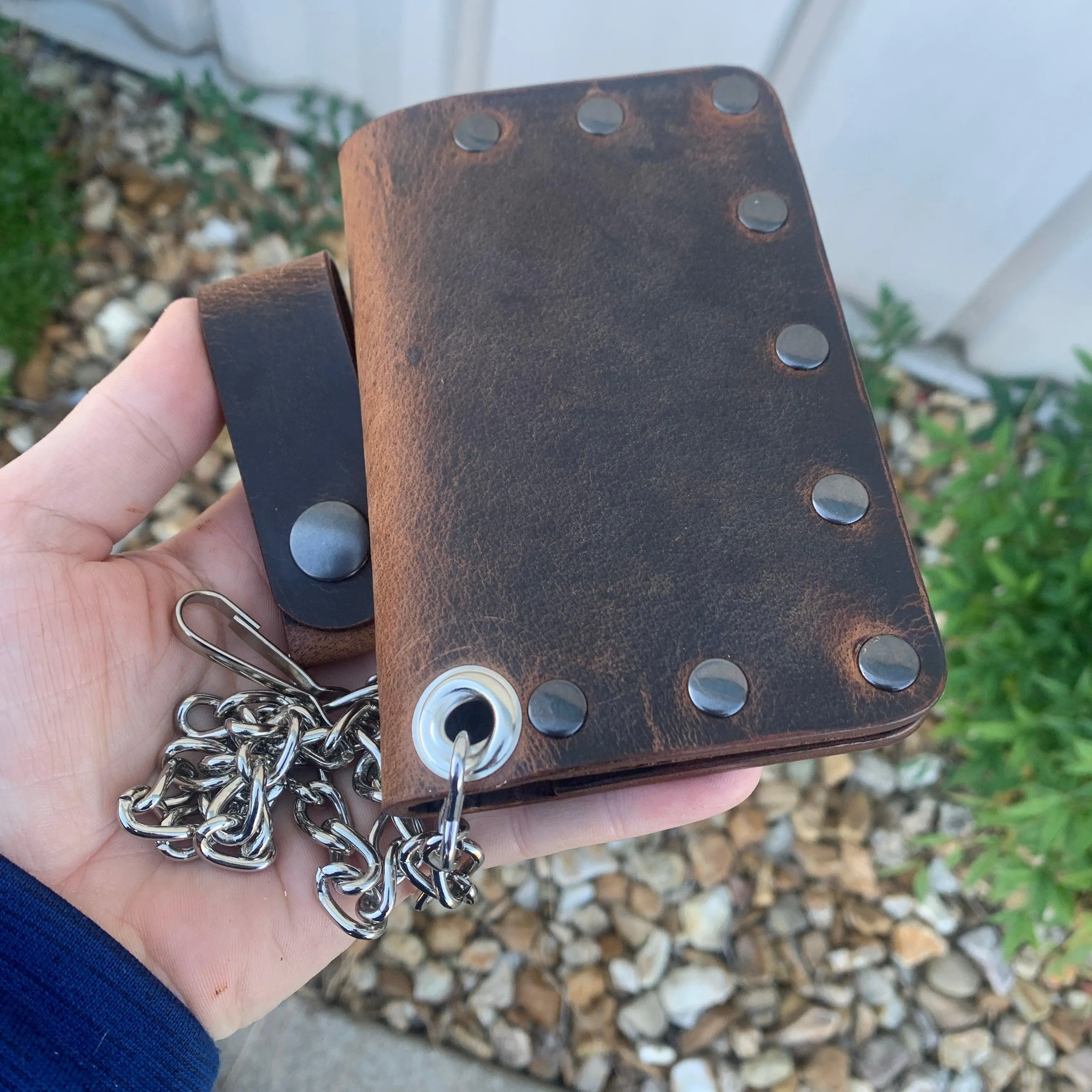Biker Bifold Chain Wallet- Crazy Horse Buffalo Leather