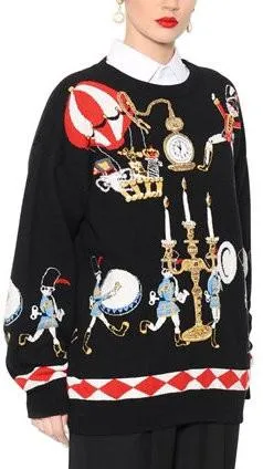 Black Embellished Intarsia Knit Sweater