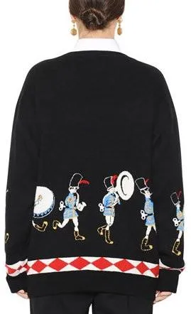 Black Embellished Intarsia Knit Sweater