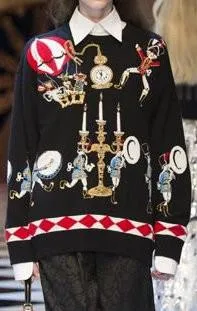 Black Embellished Intarsia Knit Sweater