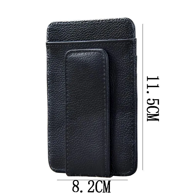 Black Leather Mens Front Pocket Wallet billfold Card Wallet Money Clip For Men