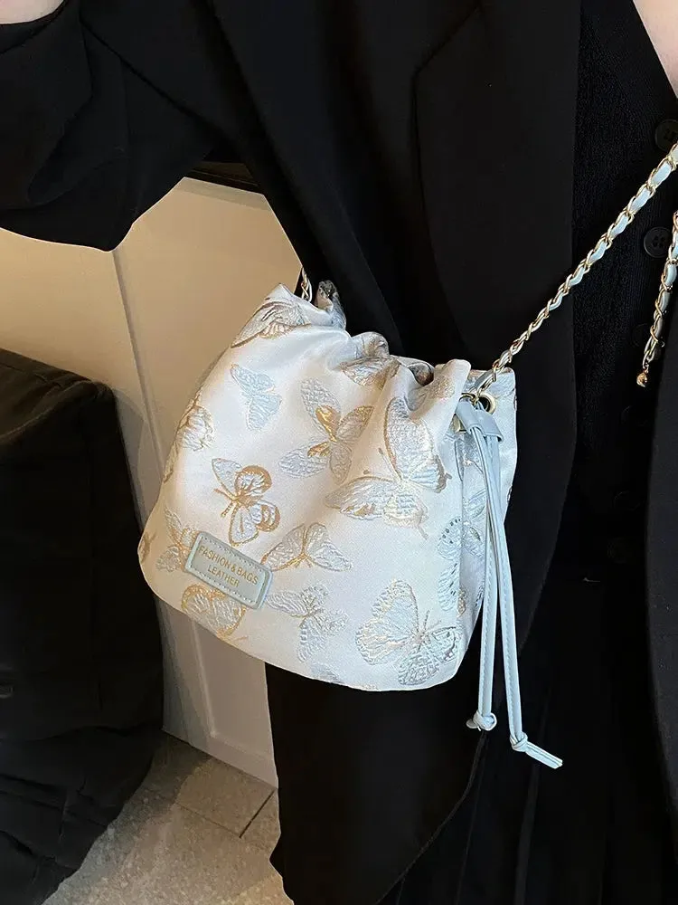 Butterfly Pattern Chain Strap Bucket Bag
