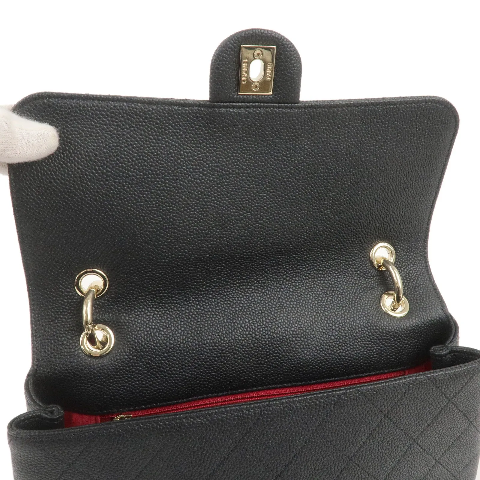 CHANEL Matelasse Caviar Skin 2Way Chain Shoulder Bag Black