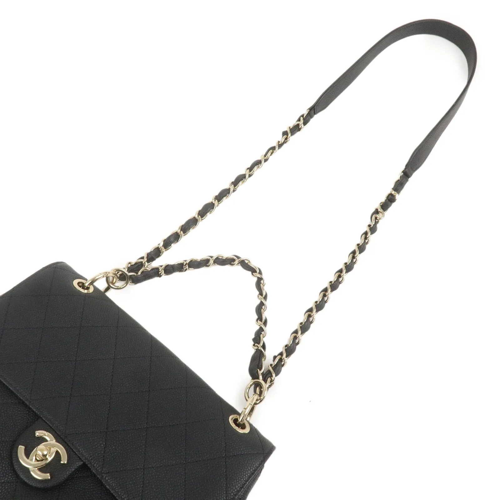 CHANEL Matelasse Caviar Skin 2Way Chain Shoulder Bag Black