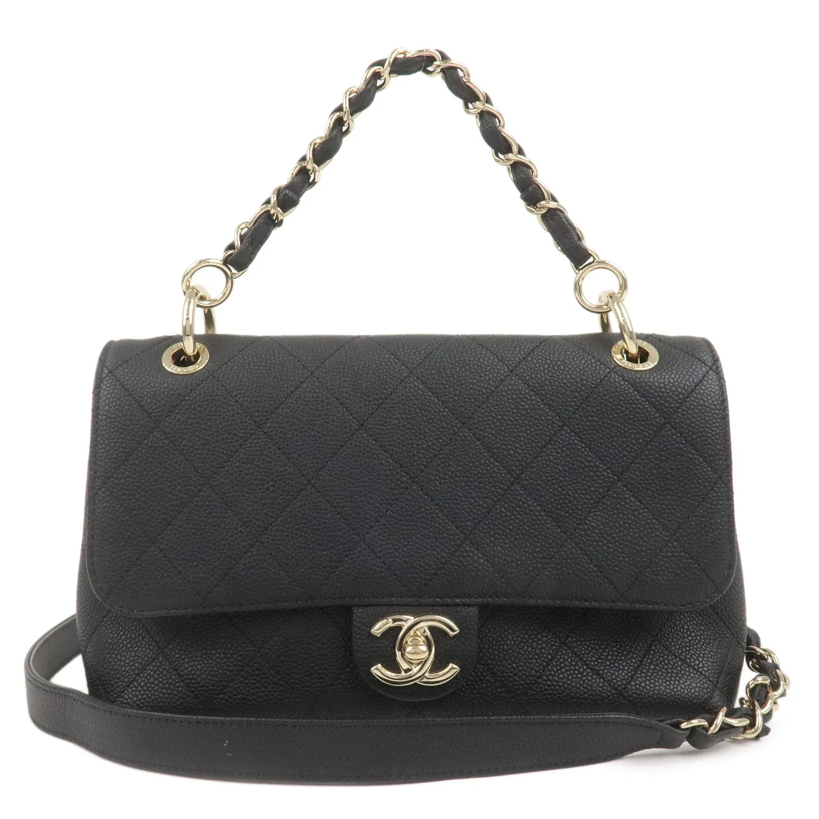 CHANEL Matelasse Caviar Skin 2Way Chain Shoulder Bag Black