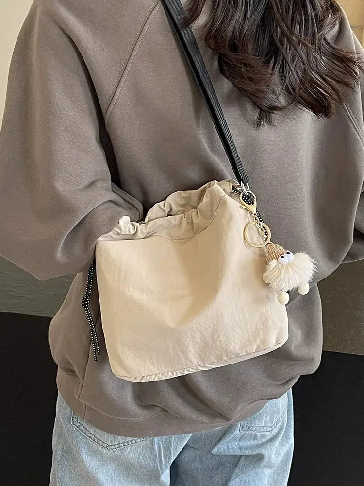 Charm Attachment Ruffled Bucket Bag