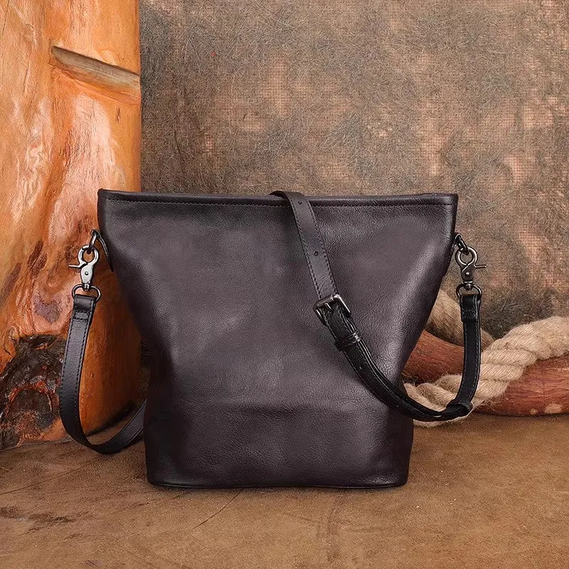 Chic Womens Leather Over The Shoulder Bag Black Crossbody Bags For Women