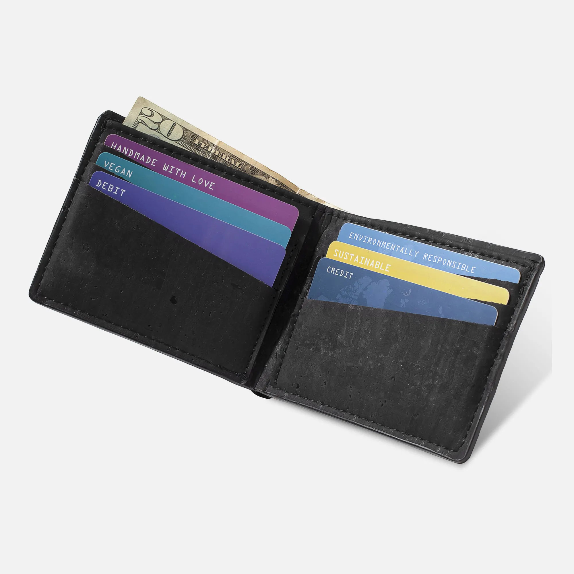Corkor Vegan Cork Slim Bifold Wallet, Black