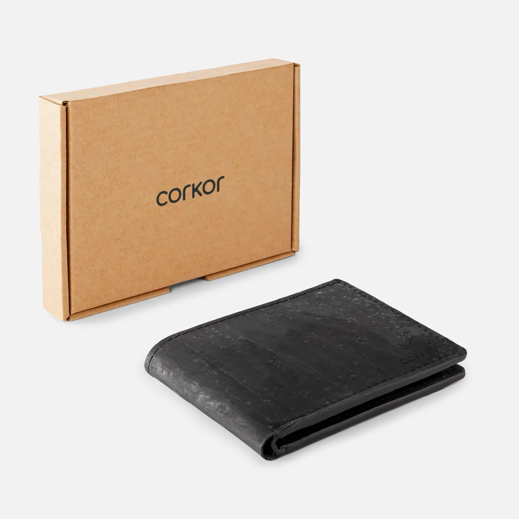 Corkor Vegan Cork Slim Bifold Wallet, Black
