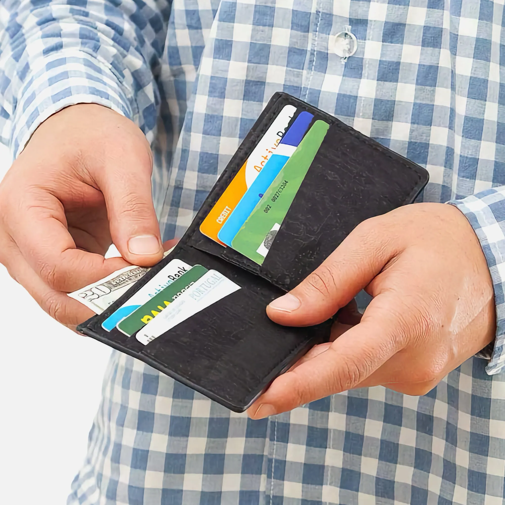 Corkor Vegan Cork Slim Bifold Wallet, Black