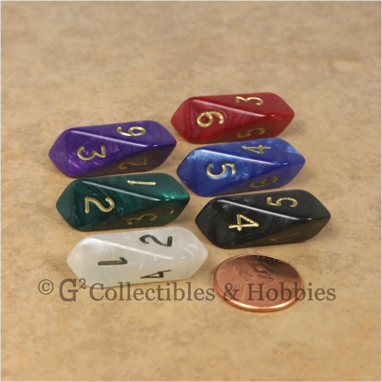 D6 Crystal Pearl Dice 6pc Set - 6 Colors