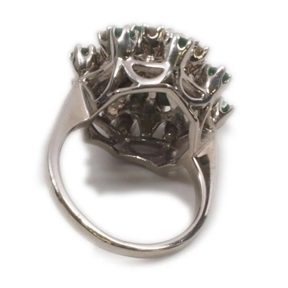 Exquisite 14K White Gold Diamond & Emerald Cocktail Ring