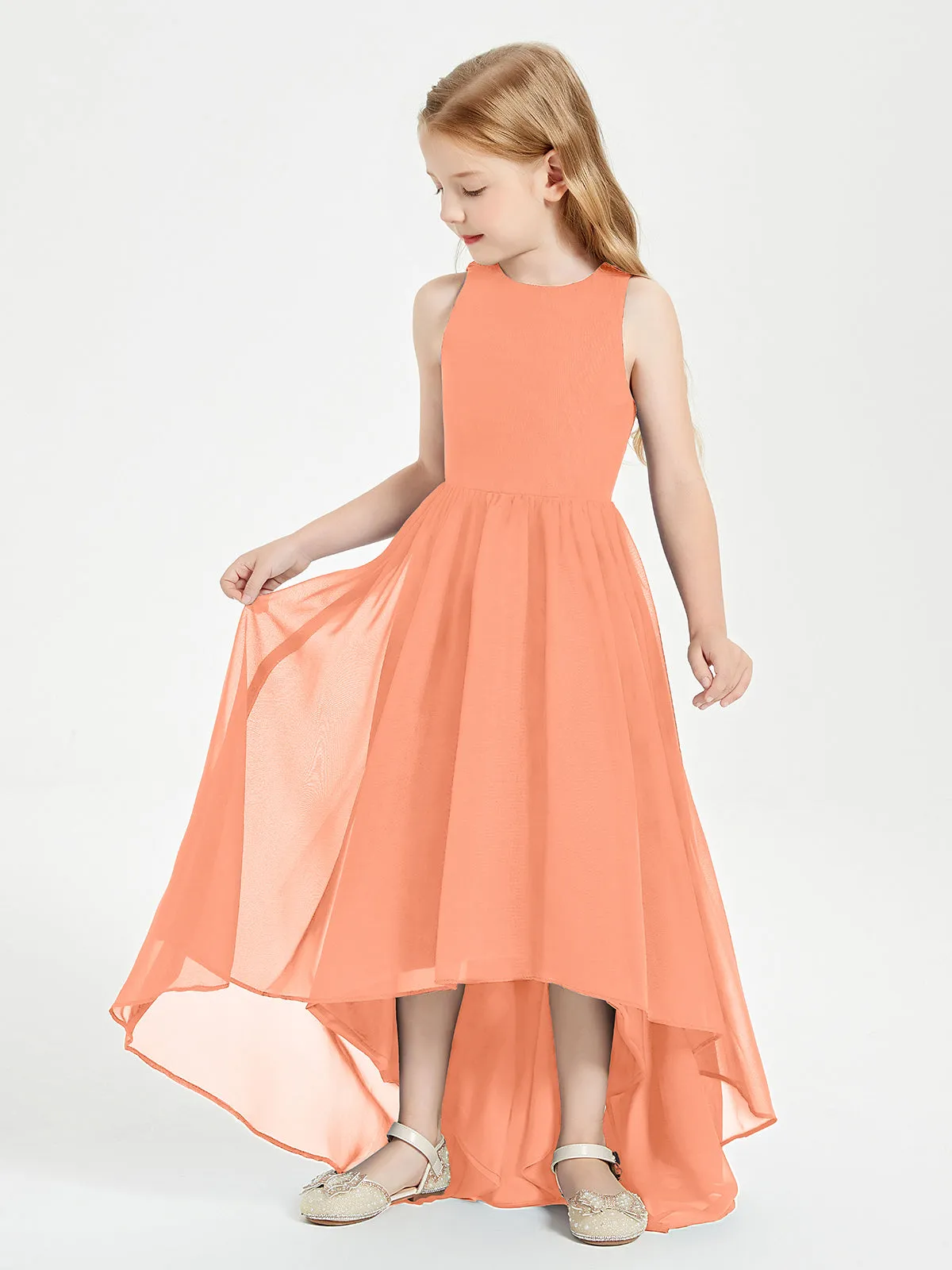 Exquisite Asymmetrical Junior Bridesmaid Dresses Scoop Neck Papaya