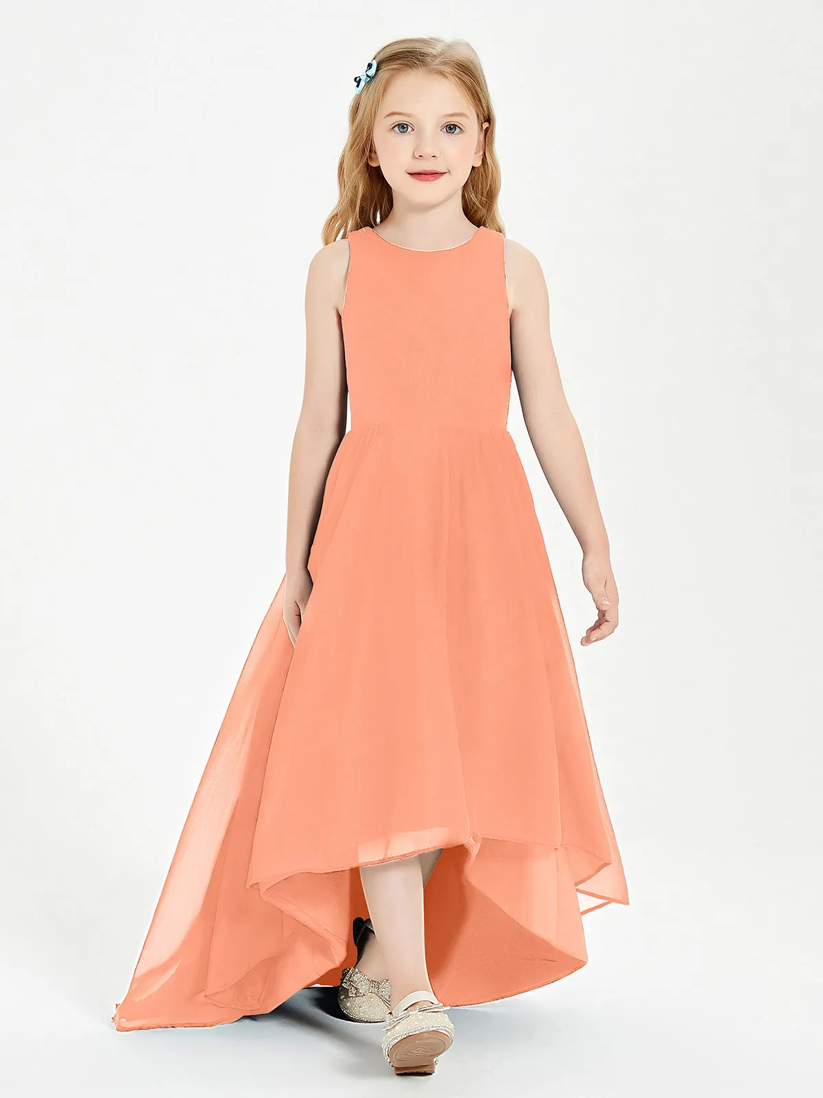 Exquisite Asymmetrical Junior Bridesmaid Dresses Scoop Neck Papaya