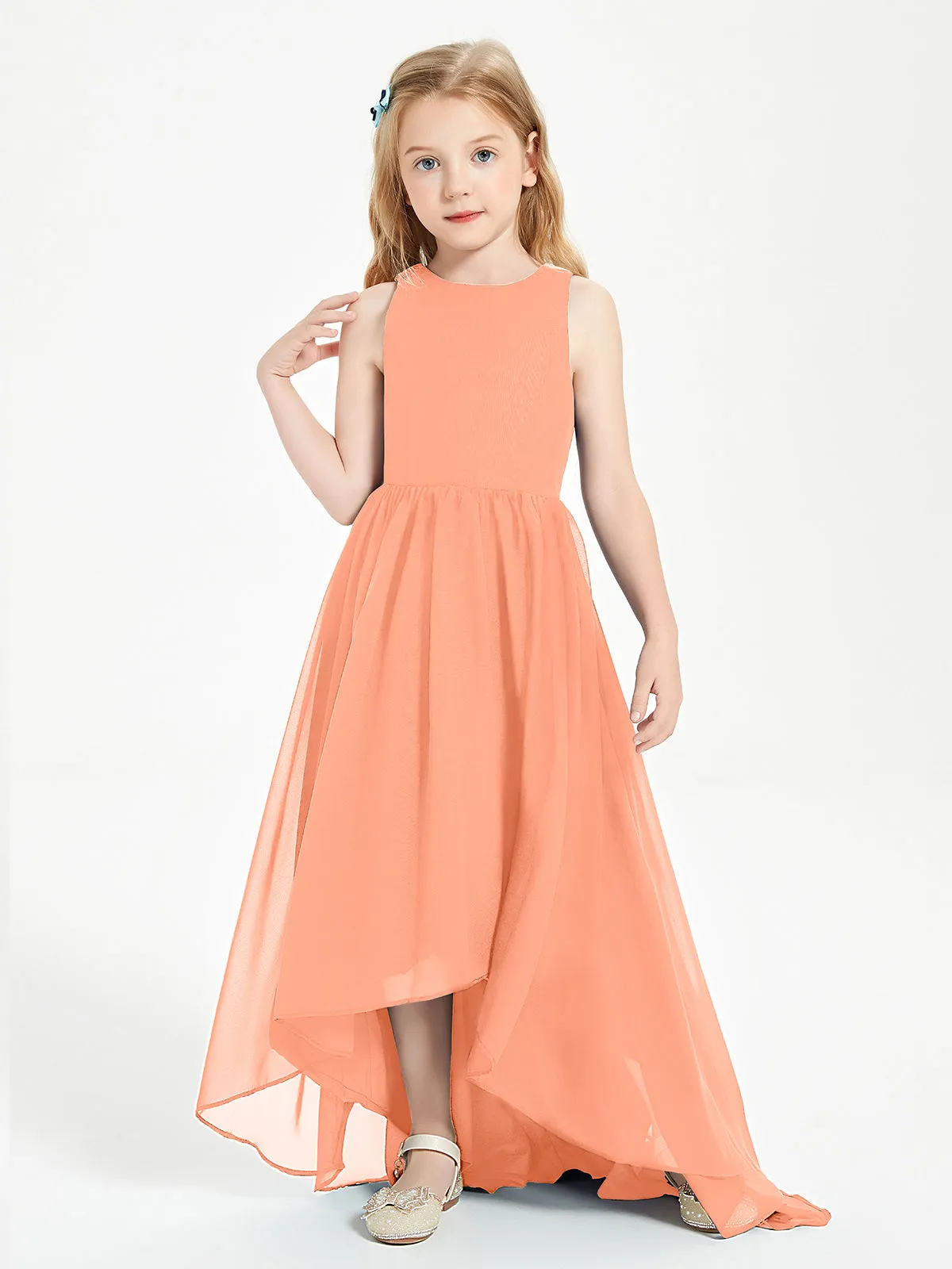 Exquisite Asymmetrical Junior Bridesmaid Dresses Scoop Neck Papaya