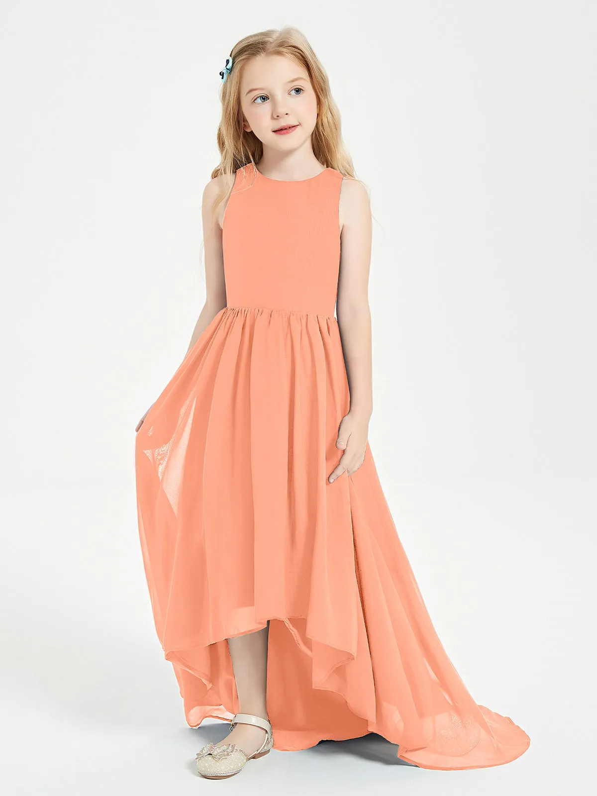 Exquisite Asymmetrical Junior Bridesmaid Dresses Scoop Neck Papaya