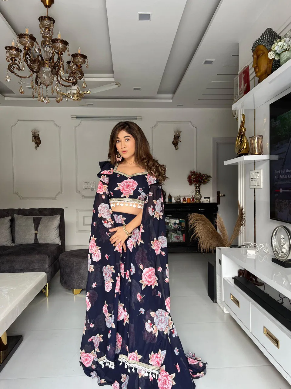 Exquisite Black Real Kalamkari Lehnga with Modern Touch