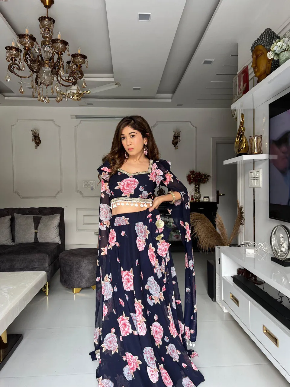 Exquisite Black Real Kalamkari Lehnga with Modern Touch