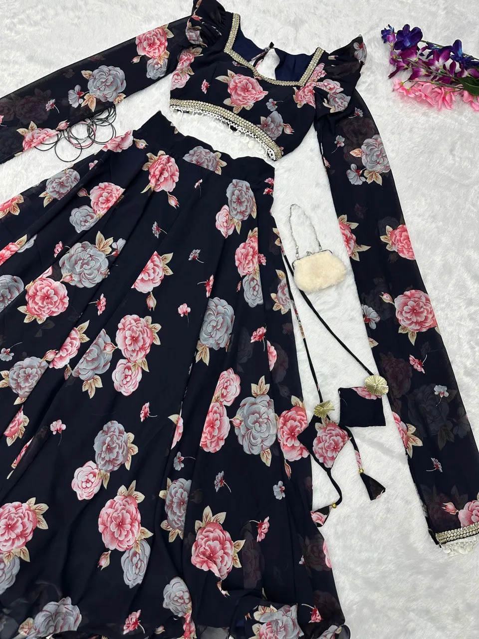 Exquisite Black Real Kalamkari Lehnga with Modern Touch