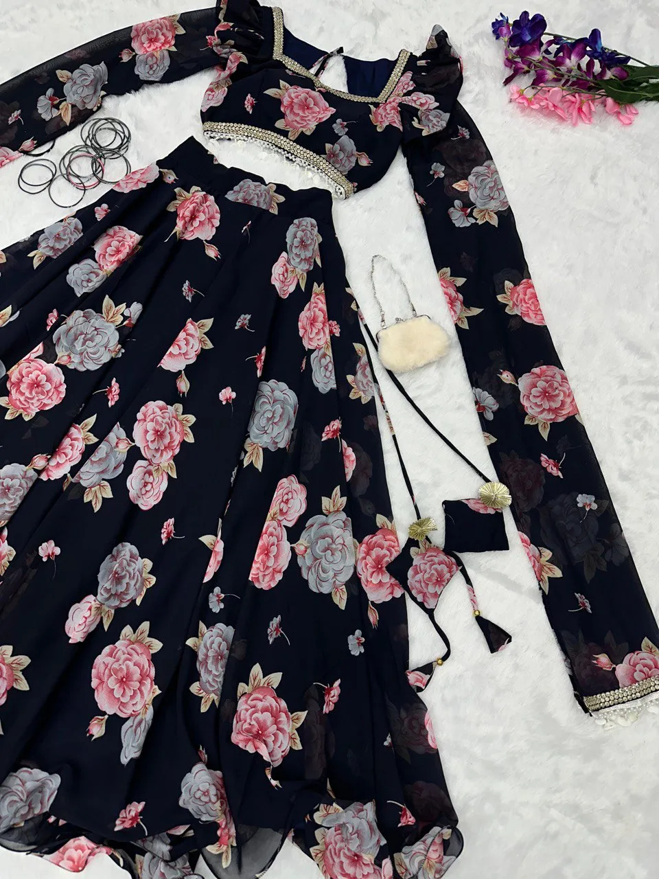 Exquisite Black Real Kalamkari Lehnga with Modern Touch