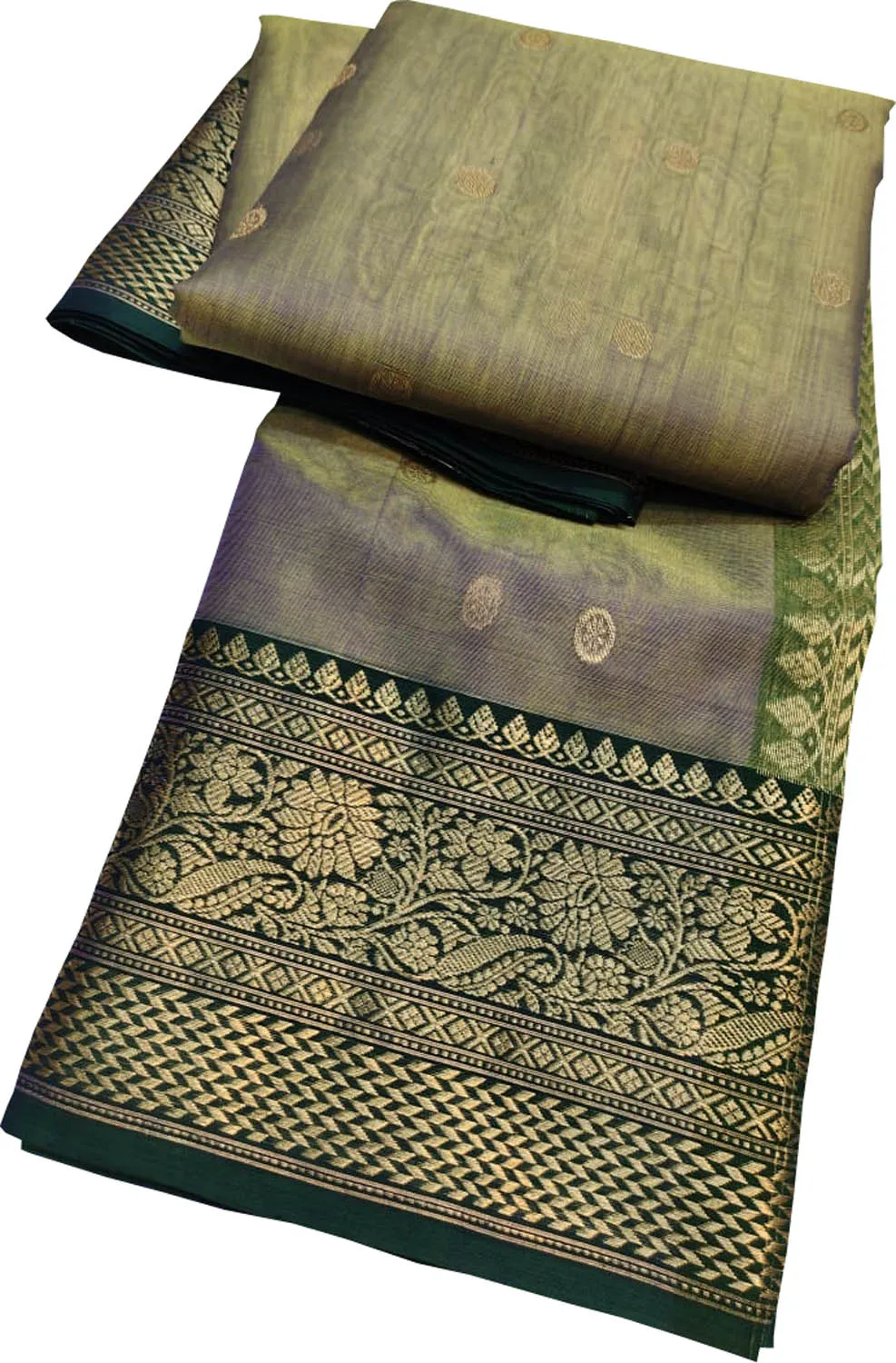 Exquisite Blue & Green Chanderi Handloom Katan Silk Saree
