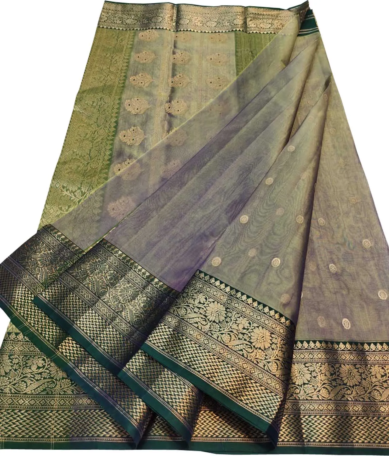 Exquisite Blue & Green Chanderi Handloom Katan Silk Saree
