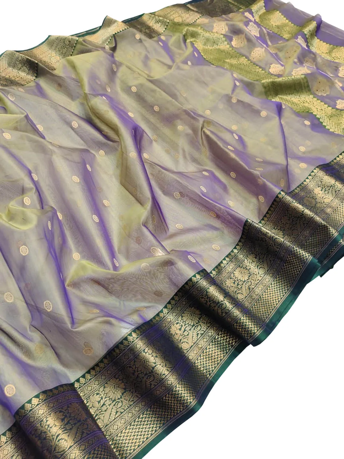 Exquisite Blue & Green Chanderi Handloom Katan Silk Saree