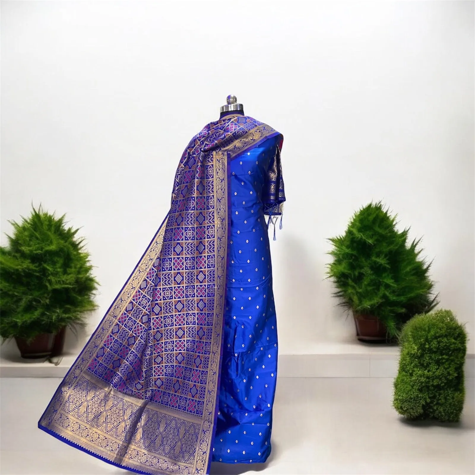 Exquisite Blue Silk Dress Materials
