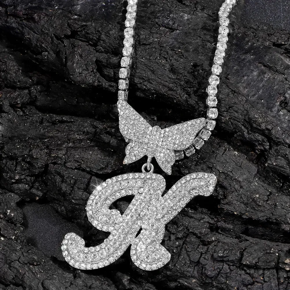 Exquisite Crystal Butterfly & Letter Necklace