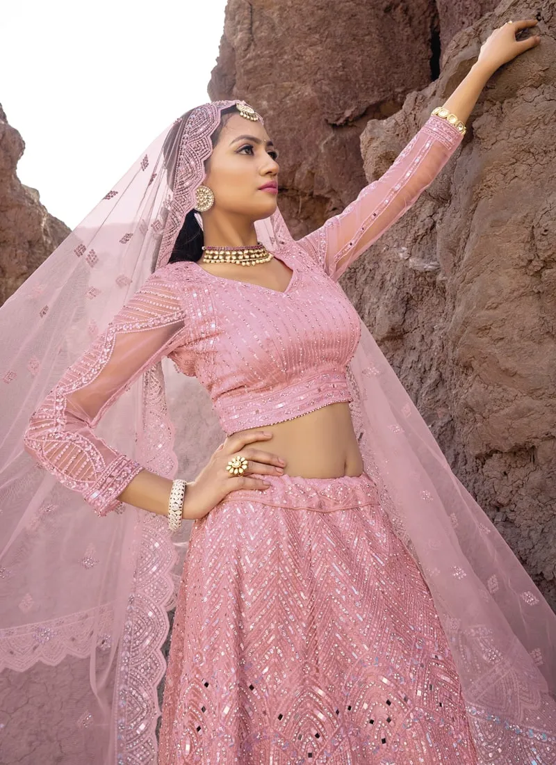 Exquisite Cutwork and Mirror Work Lehenga Choli Set
