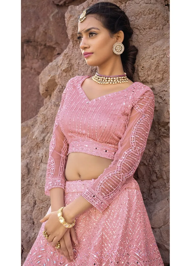 Exquisite Cutwork and Mirror Work Lehenga Choli Set