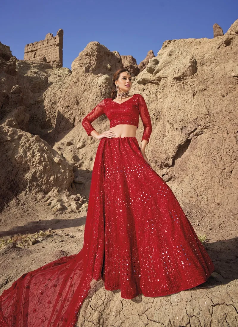 Exquisite Cutwork and Mirror Work Lehenga Choli Set