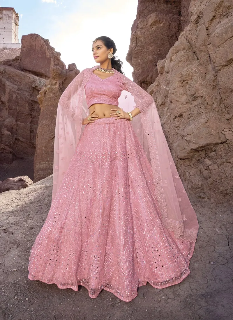 Exquisite Cutwork and Mirror Work Lehenga Choli Set