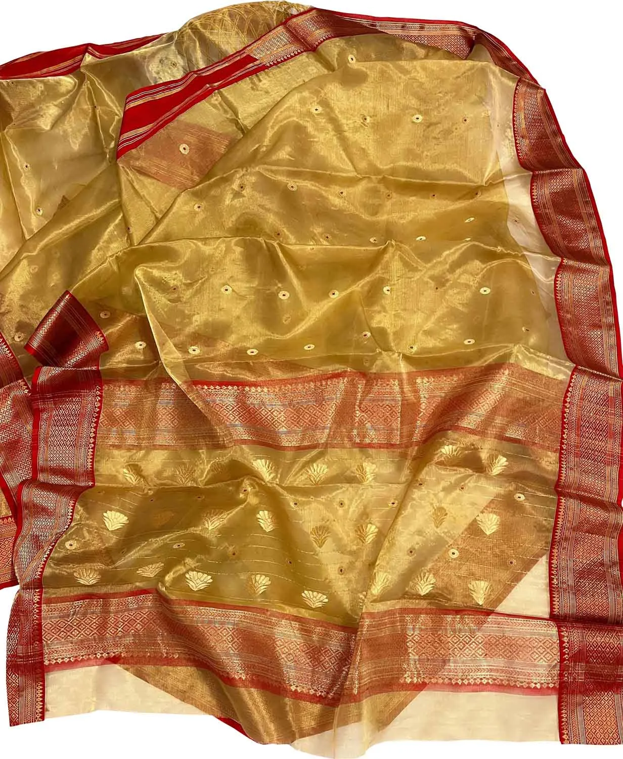 Exquisite Golden Chanderi Handloom Tissue Katan Organza Saree