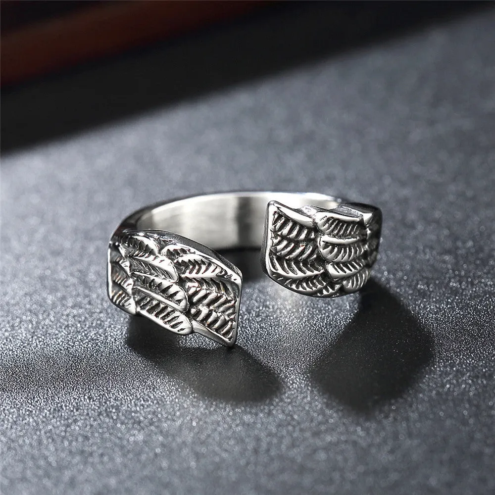 Exquisite Retro Feather Angel Wings Titanium Steel Ring