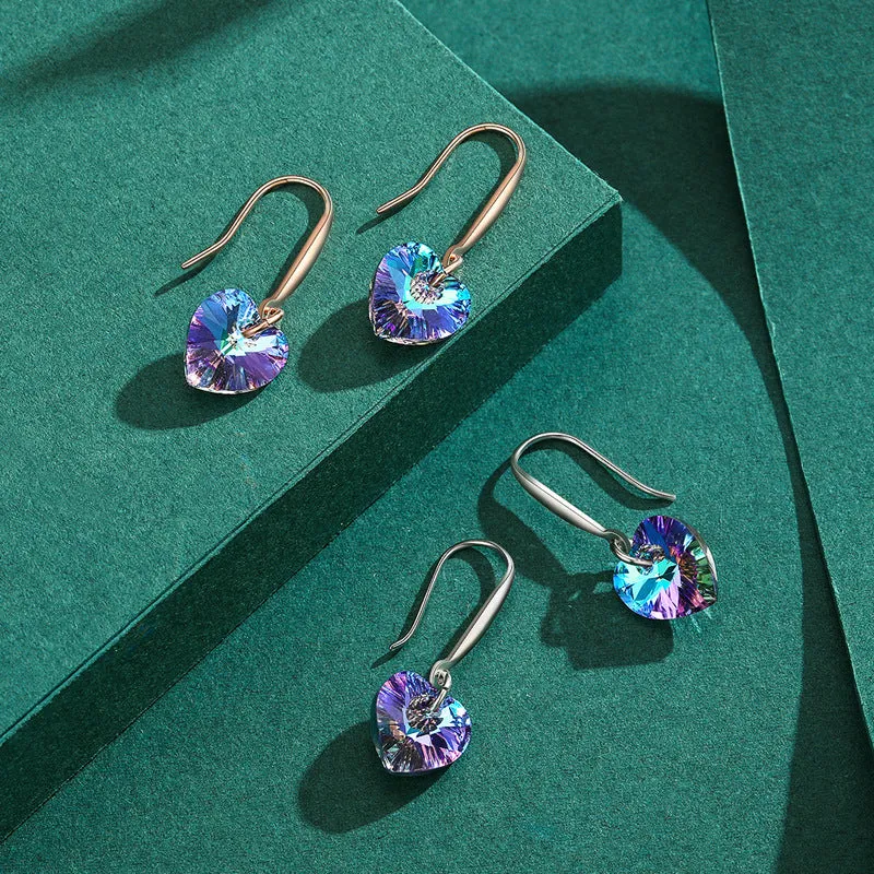 Exquisite S925 Sterling Silver Heart-shaped Crystal Earrings