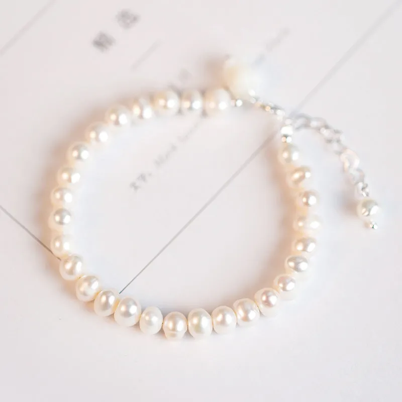 Exquisite Sterling Silver Freshwater Pearl Flower Bracelet