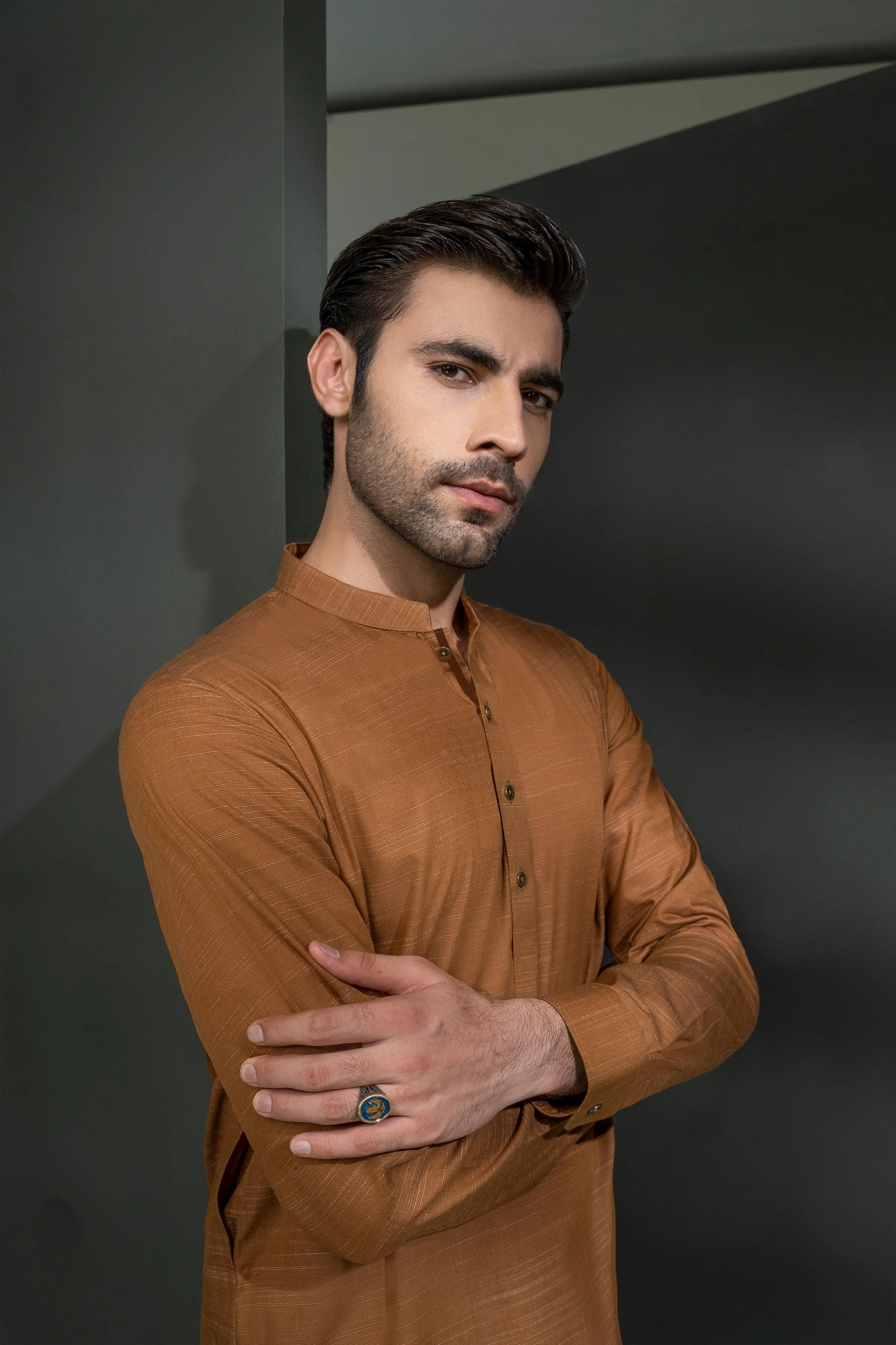 EXQUISITE TEXTURED KURTA PAJAMA MUSTARD
